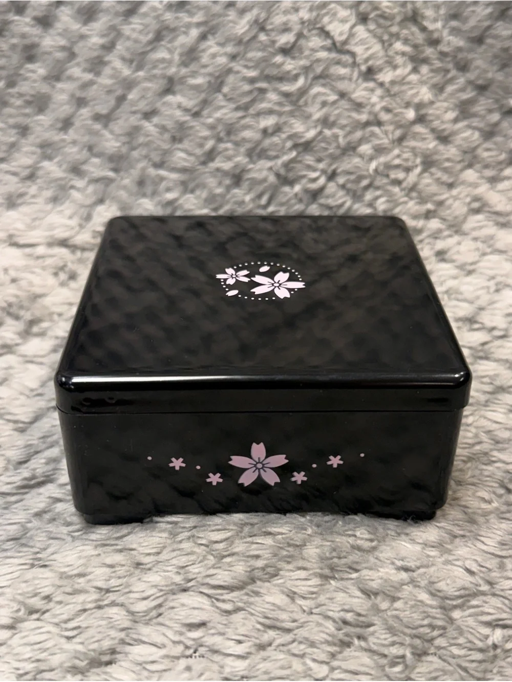 Japanese Cherry Blossom Bento Decorative Storage Box Lacquer Black 3.5/3.5/1.625